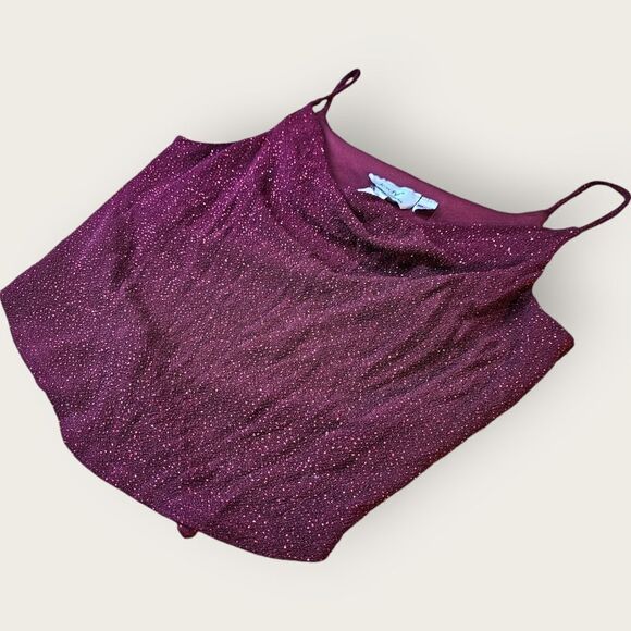 Vintage Jody Slouchy Neck Red Strappy Y2K Cropped Sparkly Tank - Picture 3 of 9